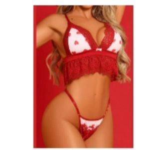 Valentine's Heart print lace trim lingerie set size medium